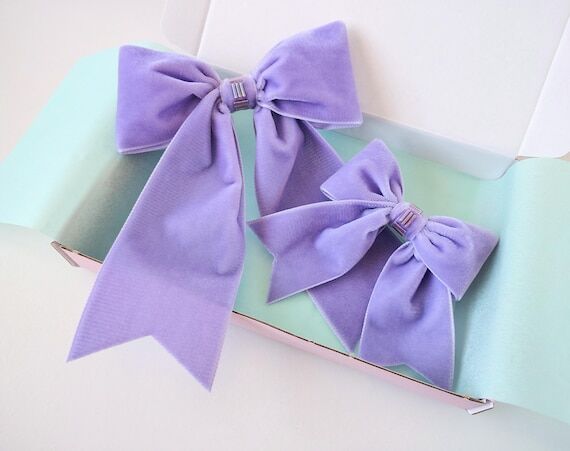 Lilac BEADED Velvet Hair Bows, Bow Gift Box, ...