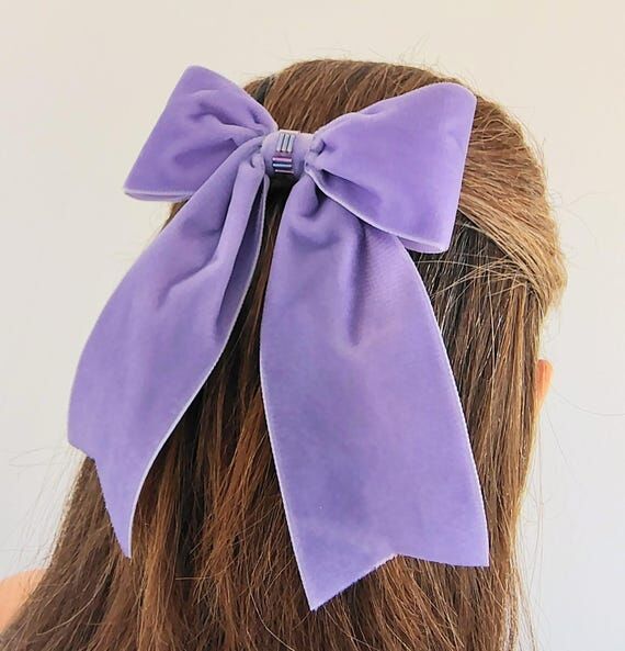 Lilac Velvet Hair Bow, Plain or Beaded Bow, H...