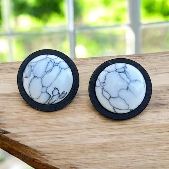 White Howlite Stud Earrings, Handmade Wooden ...