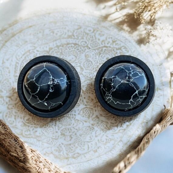 Black Marble Howlite Stud Earrings – Handma...