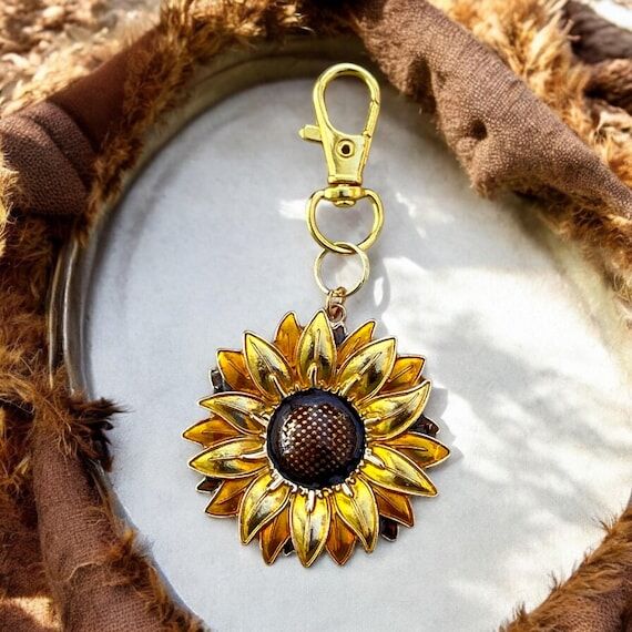 Sunflower Purse Charm – Rustic Yellow Flora...