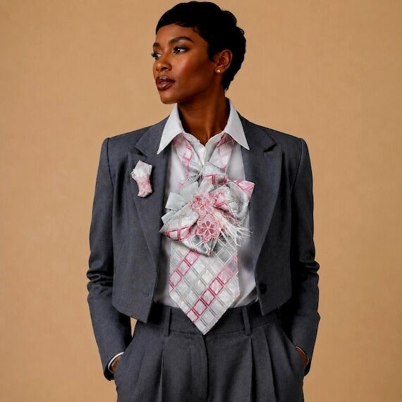 Silk Necktie Necklace with Brooch pin|Stateme...