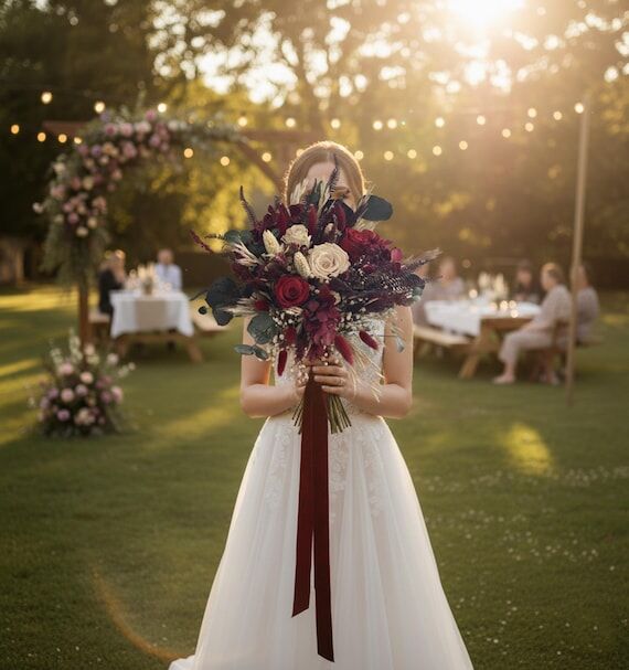 Burgundy Bridal Bouquet, Red Rose Wedding Bou...