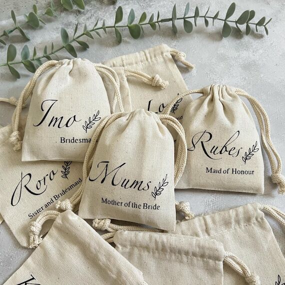 Personalized Cotton Drawstring Pouch, Bridal ...