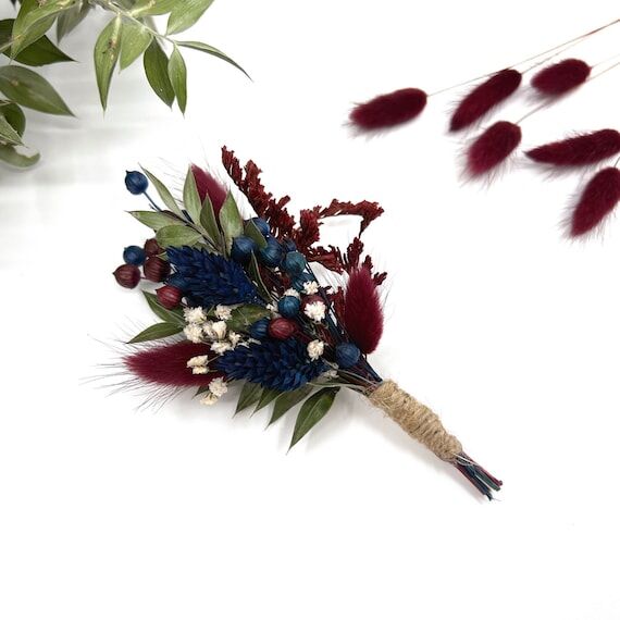 Burgundy dried flower boutonniere, Flower But...