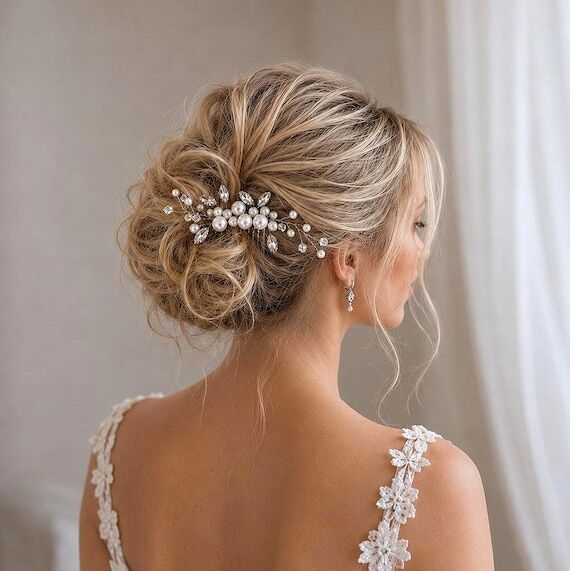 Pearl Hair Comb, Bridal Headpiece, Crystal Br...