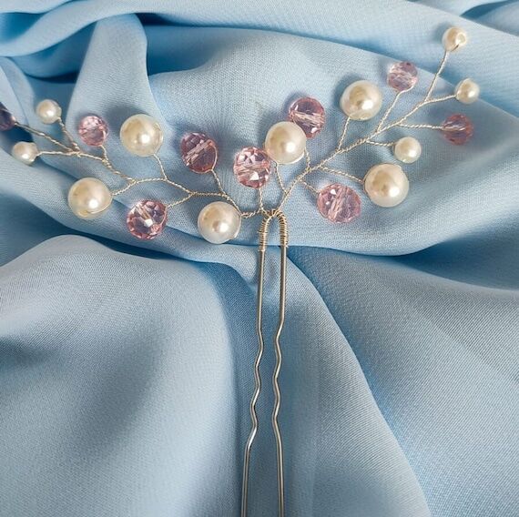 Silver Wire Hairpiece With Pearls And Crystal...