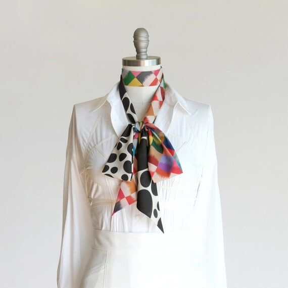 Colorful Check & Dot Print Skinny Scarf: 70s ...