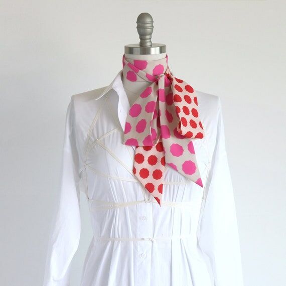 Polka Dot Skinny Scarf, Hot Pink Berry Red, M...