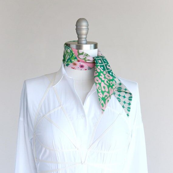 Green Pink Patterned Bandana Scarf, Handmade ...