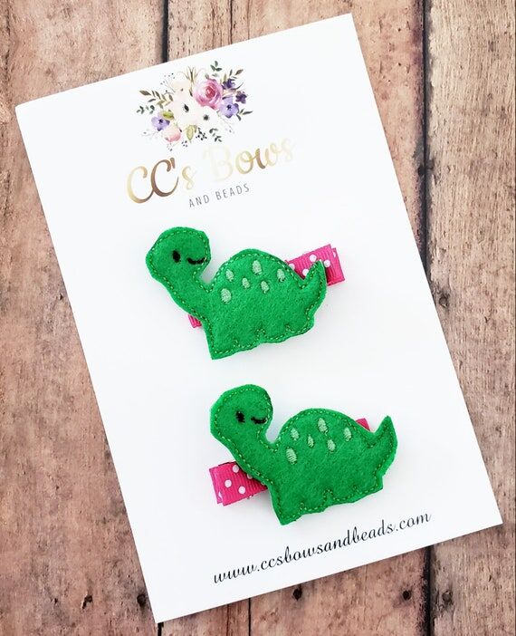 Dinosaur Bows - Felt Hair Clips - Set of Two ...