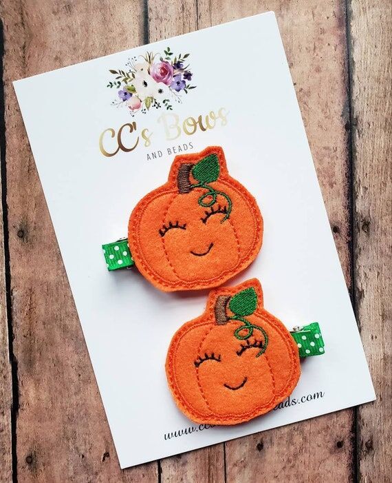 Pumpkin Felt Hair Clips - Set of Two - Hair B...