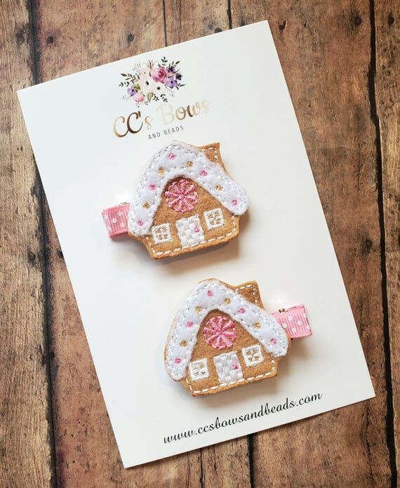 Gingerbread House Feltie Hair Clips - Set of ...