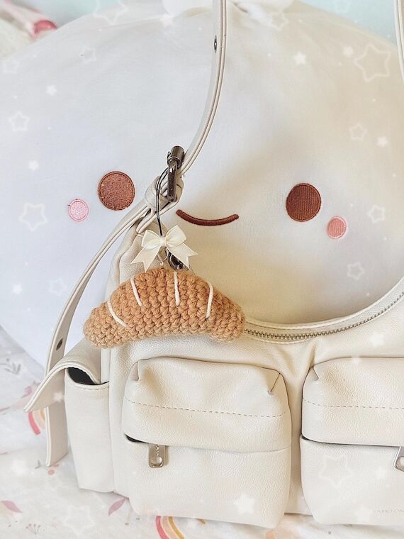 Crochet Croissant Keychain | Kawaii Bread Plu...