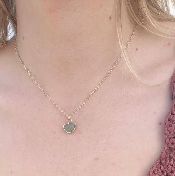 Green Aventurine Half Moon Necklace, Gold Pla...