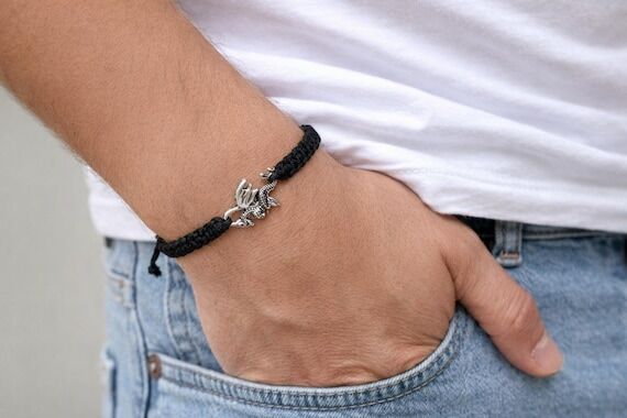 Dragon Charm Macrame Bracelet, Adjustable Boh...