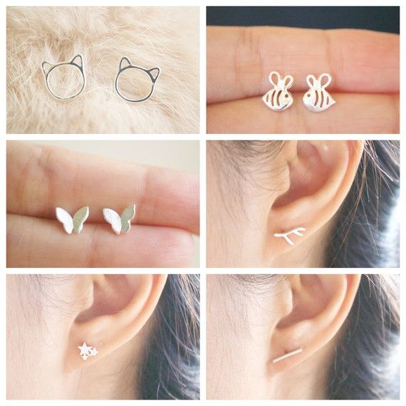 Sterling Silver Stud Earrings: Dainty Minimal...