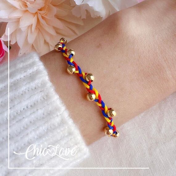 Colombian Flag Braided Bracelet: 18K Gold-Pla...