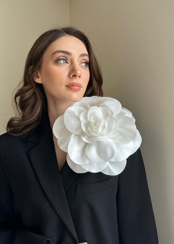 Oversized Flower Brooch: Handmade Silk Rose B...