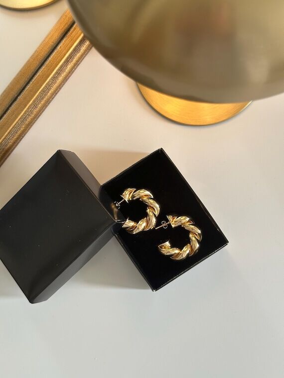 Twisted Hoop Earrings in Gold & Silver: Chunk...