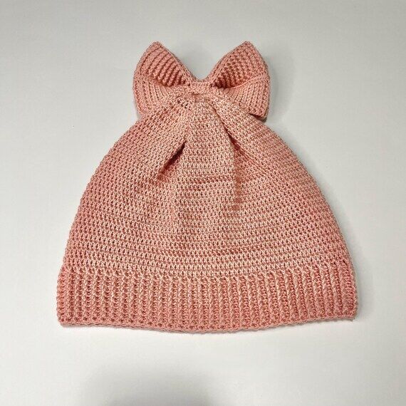 Slouchy Bow Beanie, Handmade Crocheted Winter...