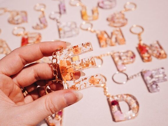 Custom Floral Resin Keychain | Personalized P...