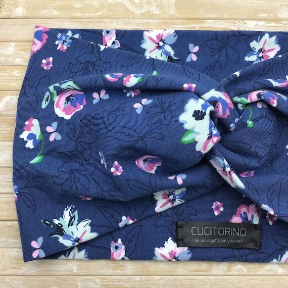 Pansy semi-turban headband, floral headband, ...