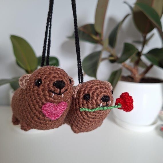Crochet Rock Hyrax Hanging Plush, Valentine's...