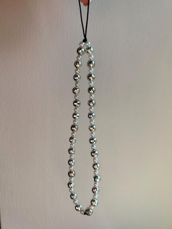 Mini Silver Disco Ball & Faux Pearl Beaded Ph...