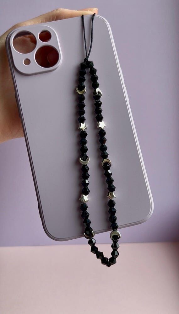 Moon and Stars Phone Strap | Beaded Phone Cha...