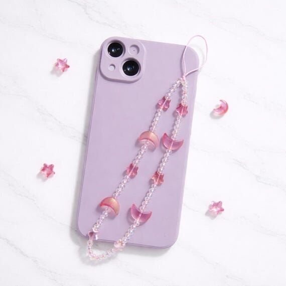 Pink Moon Star Beaded Phone Strap Charm | Pas...