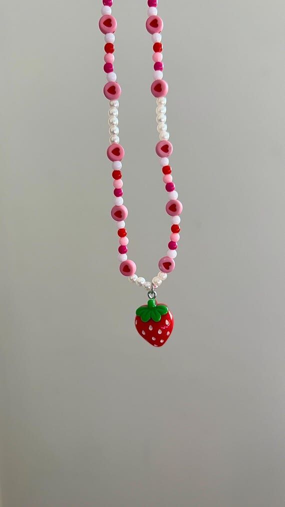 Strawberry Phone Charm | Cute Beaded Phone St...
