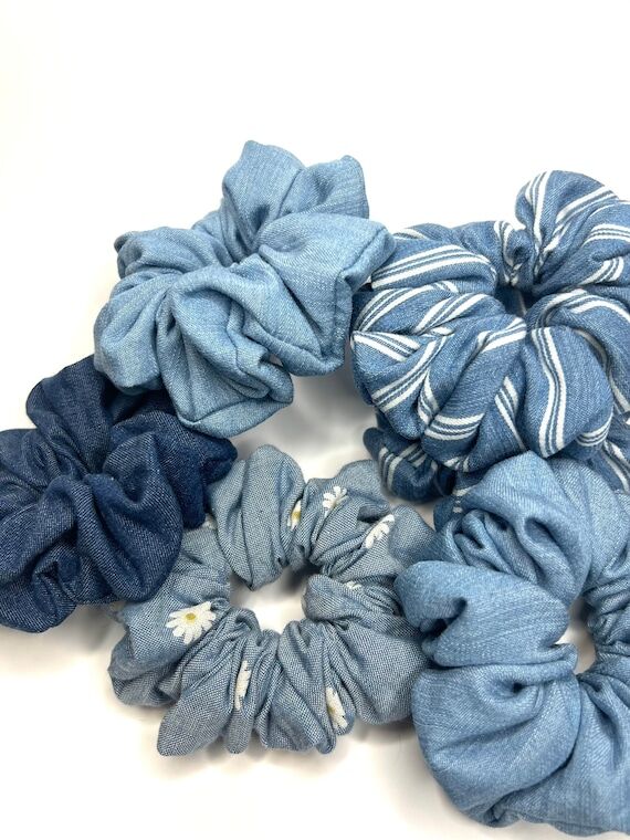 Handmade Denim Scrunchies | Blue Jean Hair Ac...