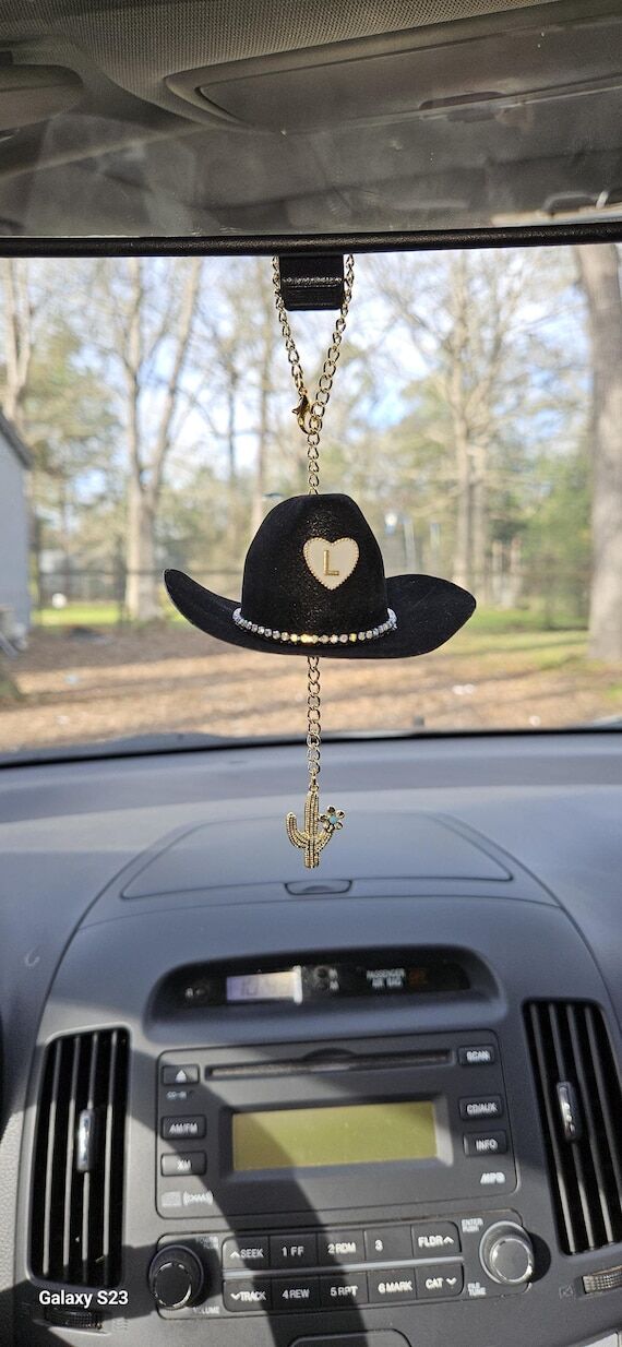 Cowboy Hat Rearview Mirror Charm, Western Car...