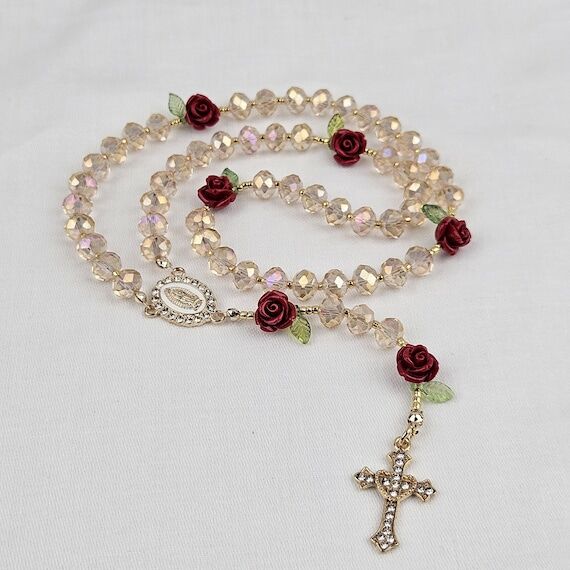 Our Lady of Guadalupe Rosary, Red Roses & Cha...