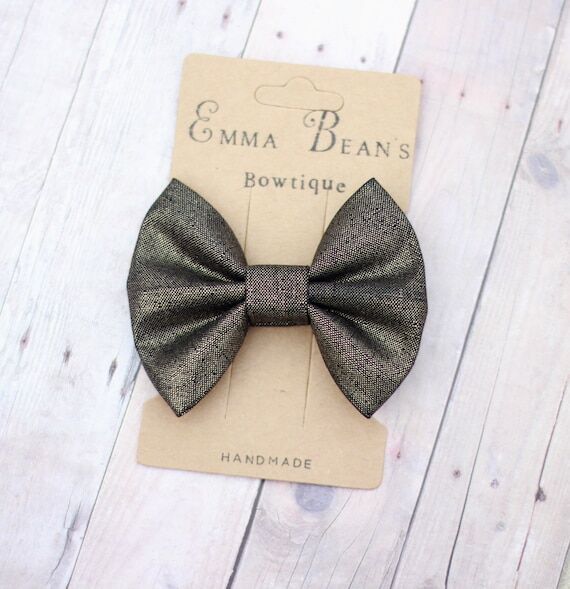 Gold Metallic Hair Bow Clip: Black Fabric Hai...