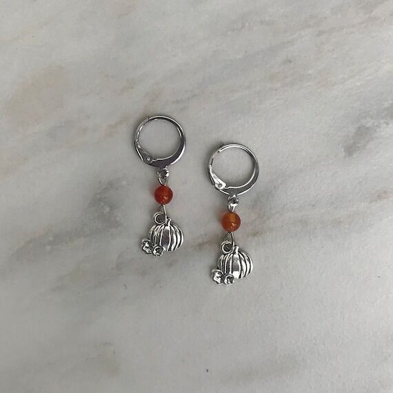 Carnelian Pumpkin Earrings: Stainless Steel H...