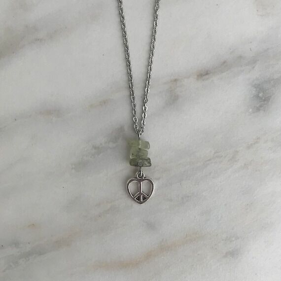 Prehnite Chip Heart Peace Sign Necklace - Sta...