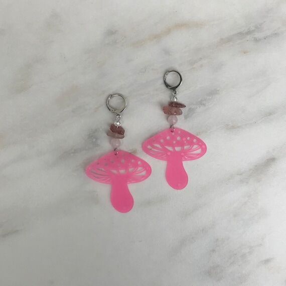 Glow in the Dark Mushroom Earrings: Rose Quar...