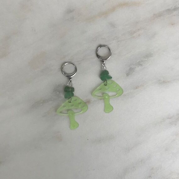Glow in the Dark Mushroom Earrings: Green Ave...