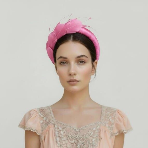Candy pink Feather Fascinator Headband, mulbu...