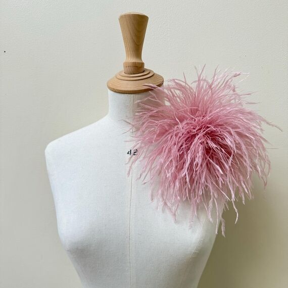 Dusky Pink Ostrich Feather Brooch, Large Stat...