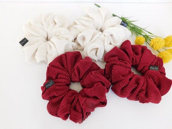 Ribbed Satin Scrunchie: Floral Print Hair Tie...