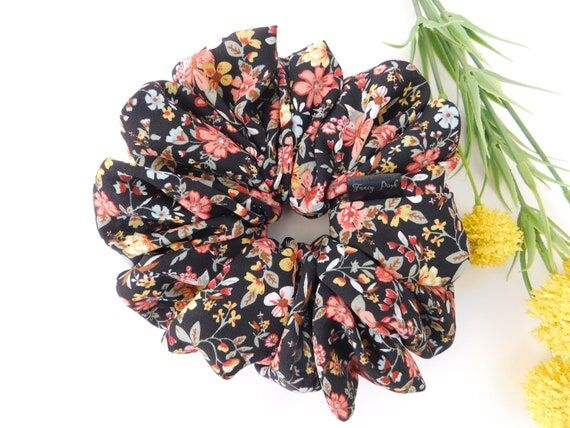 Floral Chiffon Scrunchie – Handmade Hair Ti...