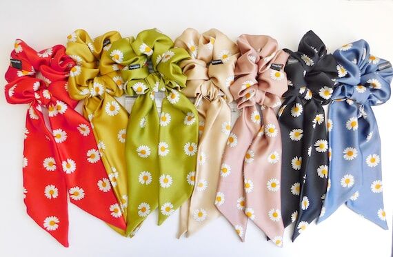 Handmade Daisy Floral Scarf Scrunchie: Silky ...
