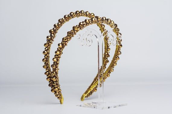 Gold Jeweled Double Headband: Baroque Crystal...