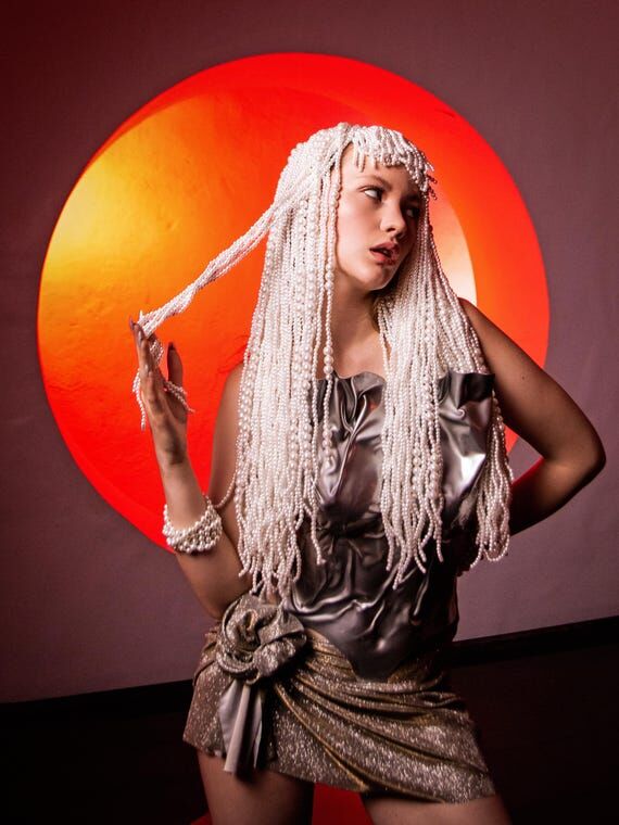 Long White Pearl Wig: Burning Man Carnival He...