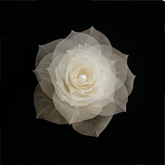 Pure Silk Rose Bridal Hair Clip with Freshwat...
