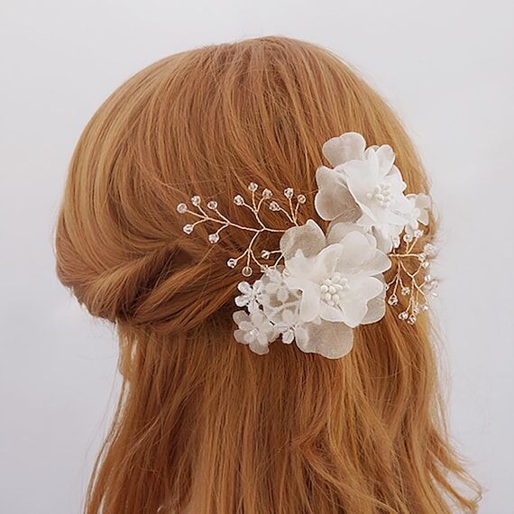 Silk Flower Bridal Hair Clips, Crystal Weddin...