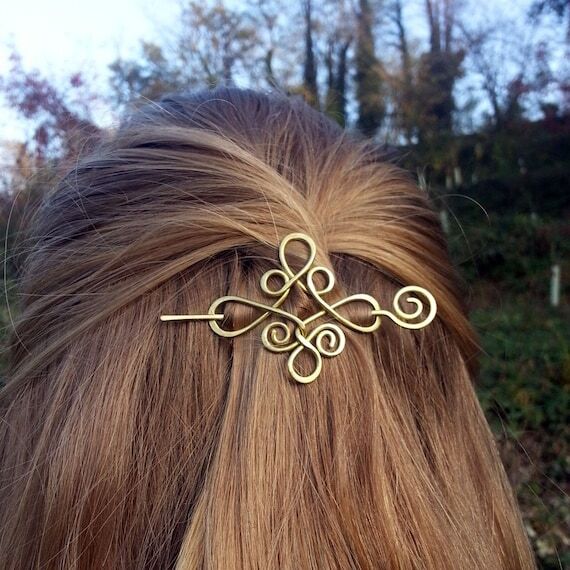 Celtic knot copper or brass hair pin - Gold h...